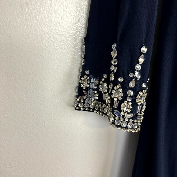 MAC DUGGAL One-Shoulder Long Sleeve Jersey Gown in Midnight Size US 14 - Picture 7 of 15